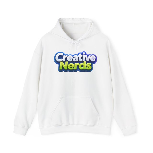 White hoodie with Creative Nerds logo